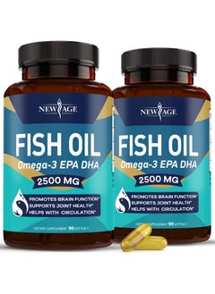 New Age NEW AGE Omega 3 Fish Oil 2500mg Supplement Immune & Helath Support - Promotes Joint, Eye & Skin Health - Non GMO - EPA, DHA Fatty Acids Gluten Free (180 Softgels (Pack of 2))  - Image 1