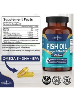 New Age NEW AGE Omega 3 Fish Oil 2500mg Supplement Immune & Helath Support - Promotes Joint, Eye & Skin Health - Non GMO - EPA, DHA Fatty Acids Gluten Free (180 Softgels (Pack of 2))  - Image 2
