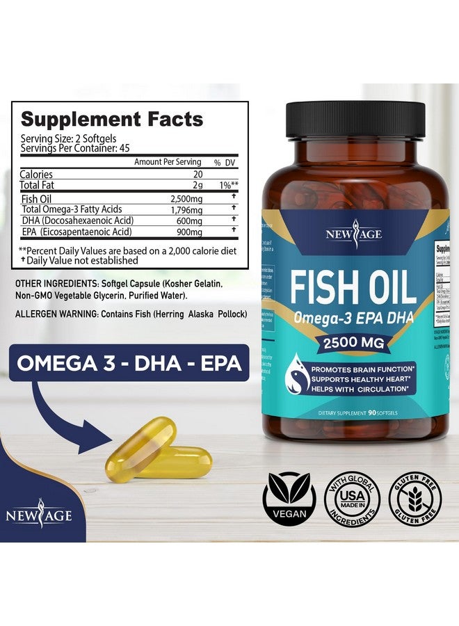 NEW AGE Omega 3 Fish Oil 2500mg Supplement Immune & Helath Support - Promotes Joint, Eye & Skin Health - Non GMO - EPA, DHA Fatty Acids Gluten Free (180 Softgels (Pack of 2)) - Image 2