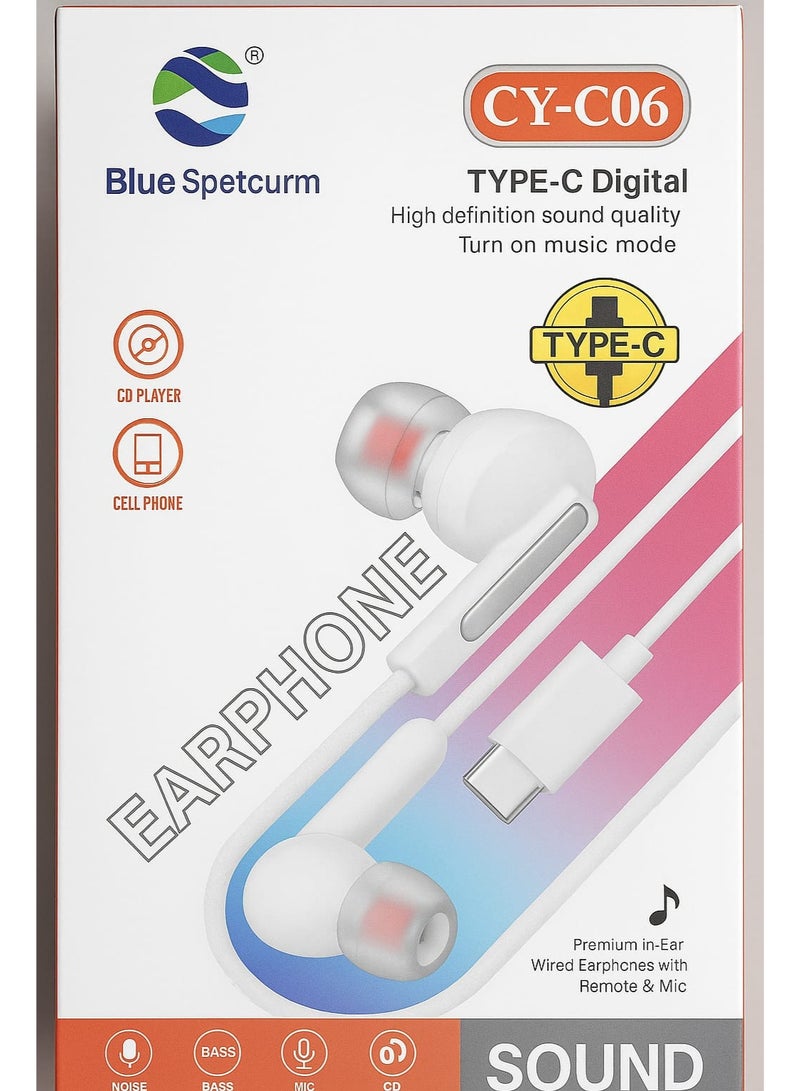 بلو سبيكترم سماعة أذن سلكية تايب سي مع مايكروفون مدمج من Blue Spetcurm موديل CY-C06، صوت عالي الدقة وباس قوي