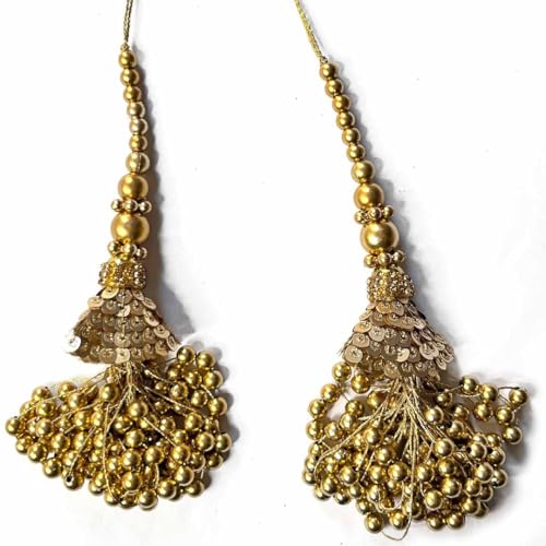 Adikala Craft Store Handmade Work Ethnic Sequin Tassel Latkan Set of 2 for Saree Pallu, Designer Blouse, Dupatta and Lehenga (Golden Beads) - Image 2