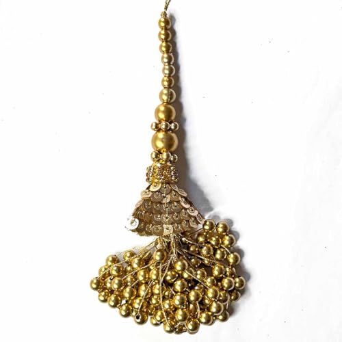 Adikala Craft Store Handmade Work Ethnic Sequin Tassel Latkan Set of 2 for Saree Pallu, Designer Blouse, Dupatta and Lehenga (Golden Beads) - Image 3