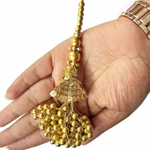 Adikala Craft Store Handmade Work Ethnic Sequin Tassel Latkan Set of 2 for Saree Pallu, Designer Blouse, Dupatta and Lehenga (Golden Beads) - Image 1