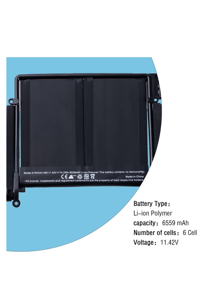 Terabyte A1582 A1502 Laptop Battery Replacement for Macbook pro Retina 13 inch Late 2013 Mid 2014 Early 2015,Fits A1493 Laptop Battery [Li-Polymer 11.42V74.9WH 6559mAh]  - Image 4