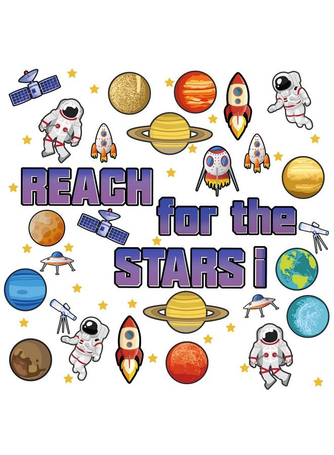 مارسبارك 68 قطعة من نشرات الفضاء الخارجي للفصل الدراسي لتزيين الحدود على شكل نجمة وقواطع على شكل كوكب رائد فضاء وأداة للوصول إلى النجوم وجدار سبورة للفصل الدراسي (الفضاء الخارجي) - Image 1