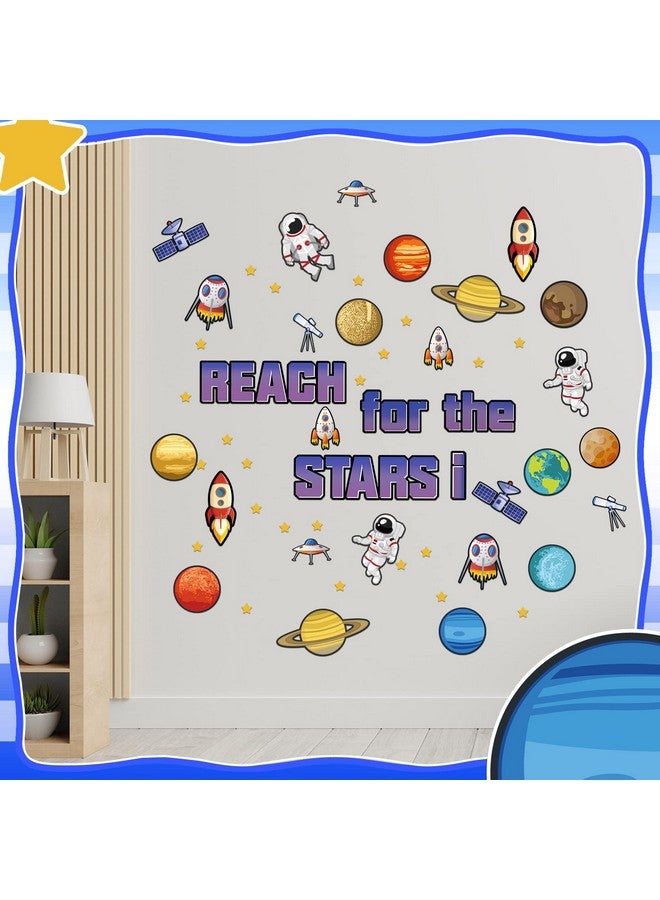 مارسبارك 68 قطعة من نشرات الفضاء الخارجي للفصل الدراسي لتزيين الحدود على شكل نجمة وقواطع على شكل كوكب رائد فضاء وأداة للوصول إلى النجوم وجدار سبورة للفصل الدراسي (الفضاء الخارجي) - Image 5