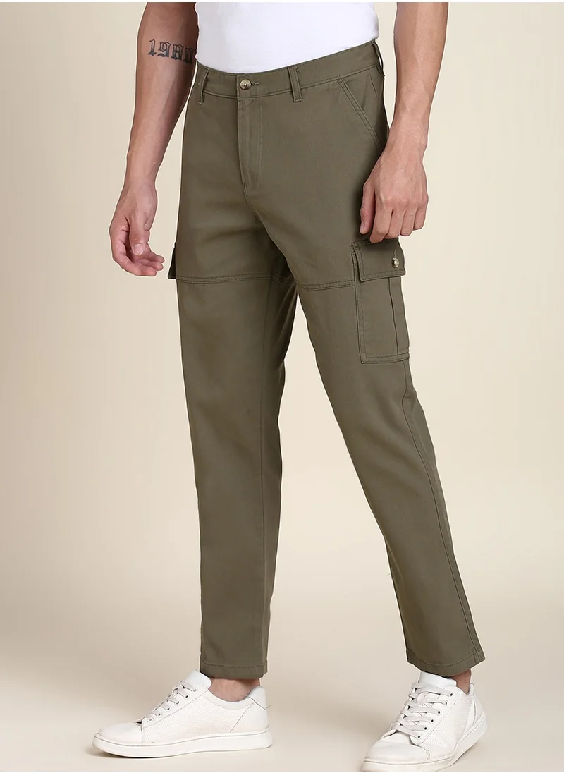 Dennis Lingo Light Olive Casual Trousers for Men - Slim Fit, Cotton Lycra