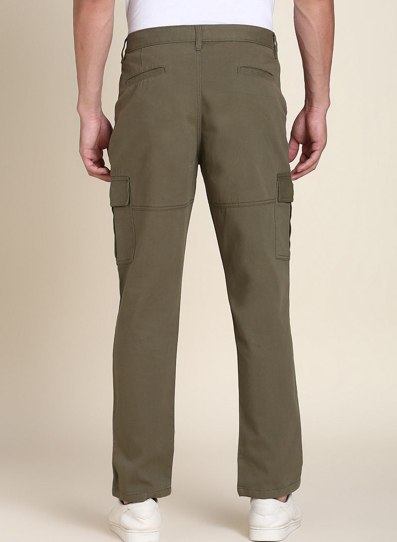 Dennis Lingo Light Olive Casual Trousers for Men - Slim Fit, Cotton Lycra - Image 3