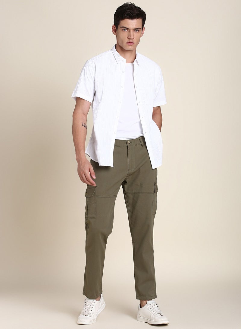 Dennis Lingo Light Olive Casual Trousers for Men - Slim Fit, Cotton Lycra - Image 4