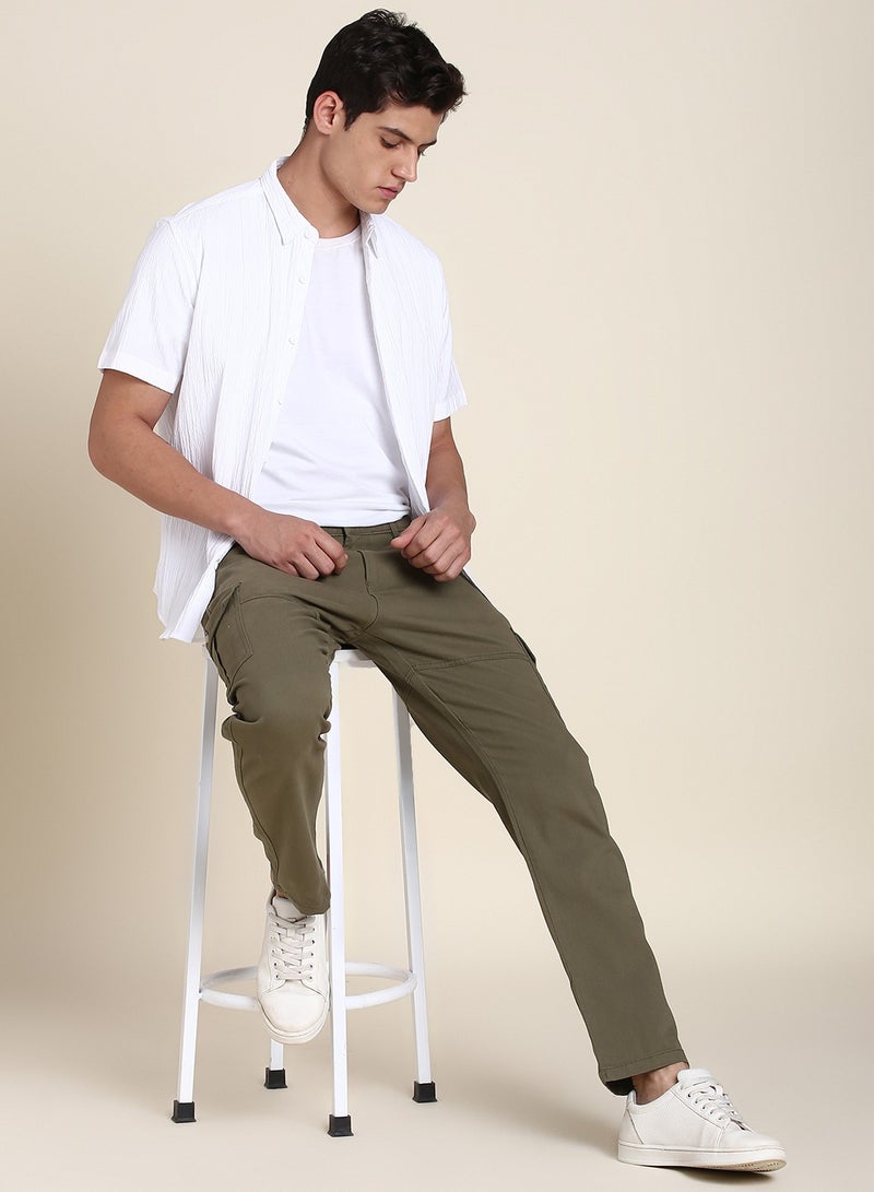 Dennis Lingo Light Olive Casual Trousers for Men - Slim Fit, Cotton Lycra - Image 5