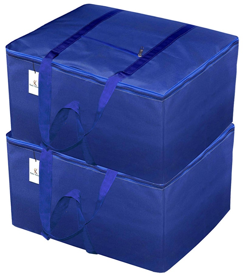Kuber Industries Small Size Lightweight Foldable Rexine Jumbo Underbed Storage Bag with Zipper and Handle Royal BluePack of 2 - Image 1