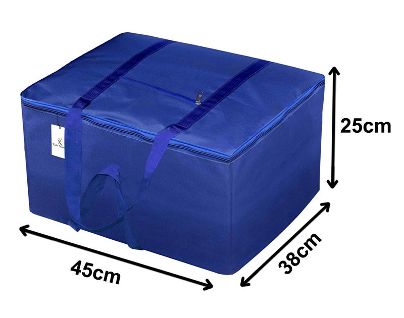 Kuber Industries Small Size Lightweight Foldable Rexine Jumbo Underbed Storage Bag with Zipper and Handle Royal BluePack of 2 - Image 2