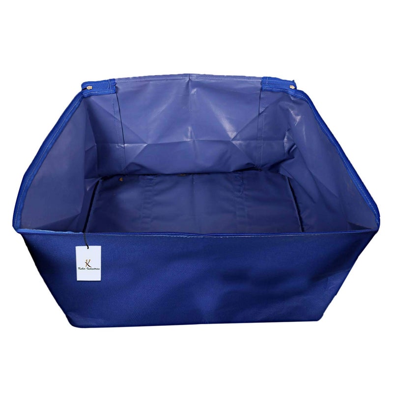 Kuber Industries Small Size Lightweight Foldable Rexine Jumbo Underbed Storage Bag with Zipper and Handle Royal BluePack of 2 - Image 4