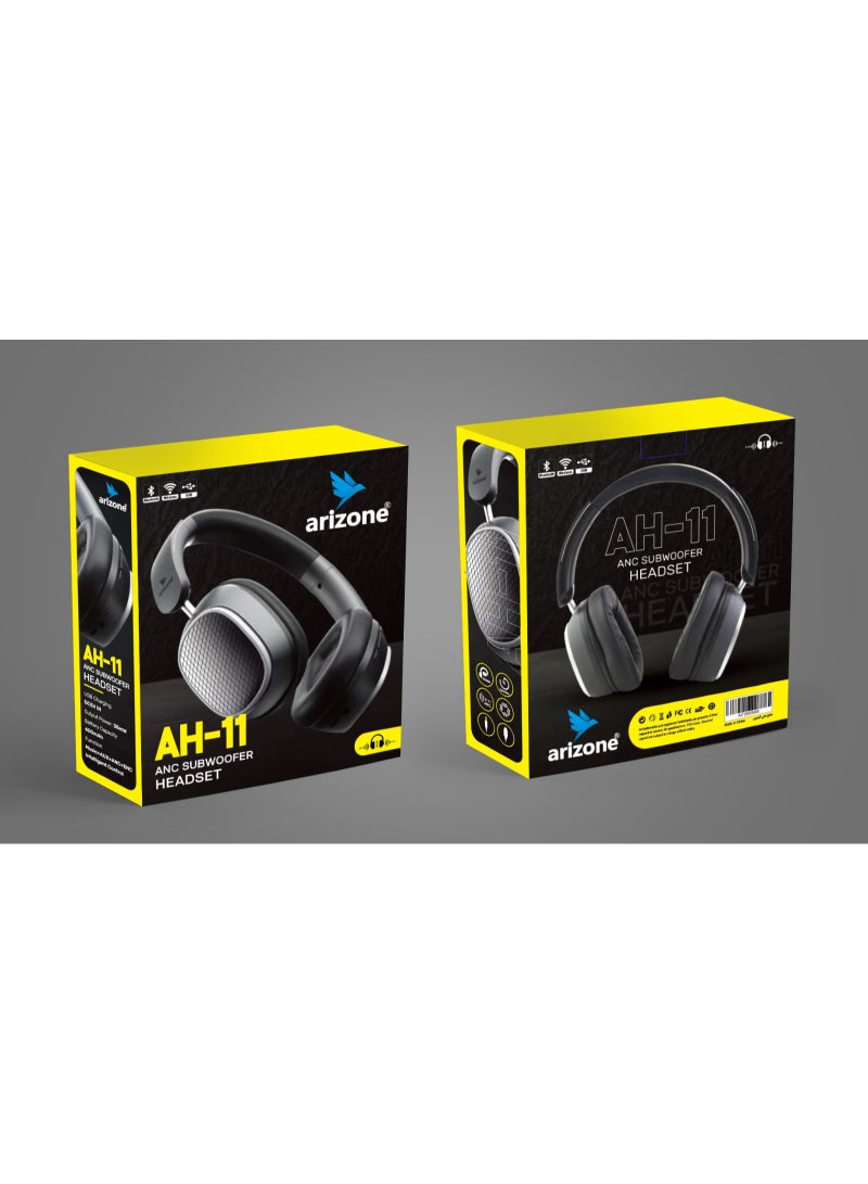 أريزون سماعة رأس لاسلكية أريزون AH-11 بتقنية إلغاء الضوضاء النشط | إلغاء الضوضاء النشط | مضخم صوت جهير عميق | سماعات بلوتوث | بطارية 400 مللي أمبير | شحن USB | أسود - Image 4