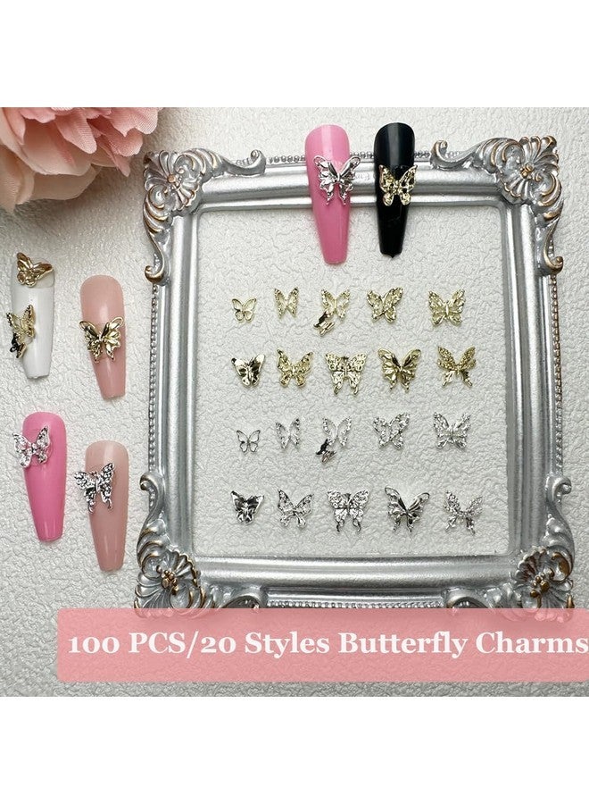KACHIMOO Butterfly Nail Charms,100 Pcs Nail Charms Silver Nail Butterfly Charms Gold Butterflies Charms Butterfly Charms For Nails 3D Nail Charms Gold Nail Charms Silver Charms For Acrylic Nails - Image 3