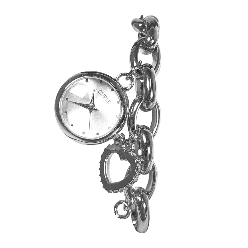 Cuple Womens Silver Bracelet with charms Wrist Watch