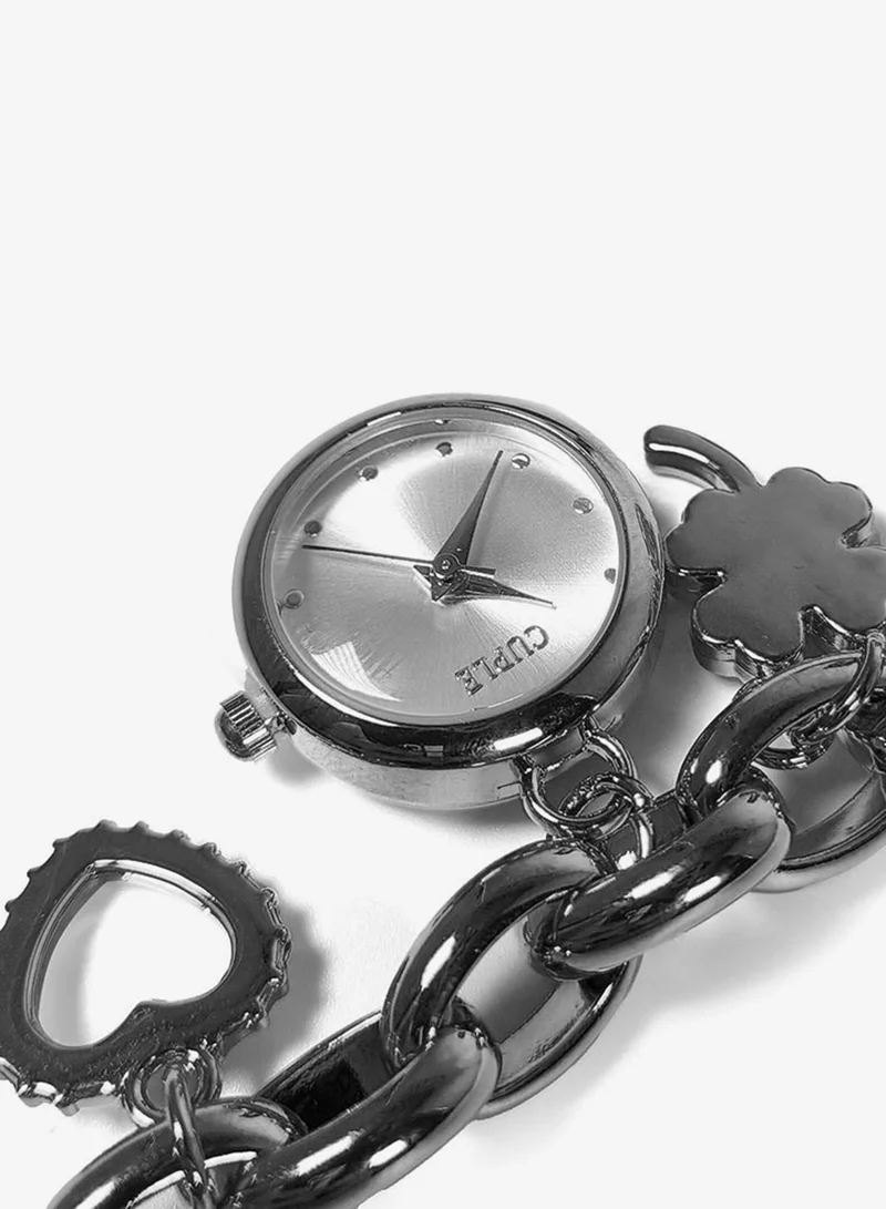 Cuple Womens Silver Bracelet with charms Wrist Watch