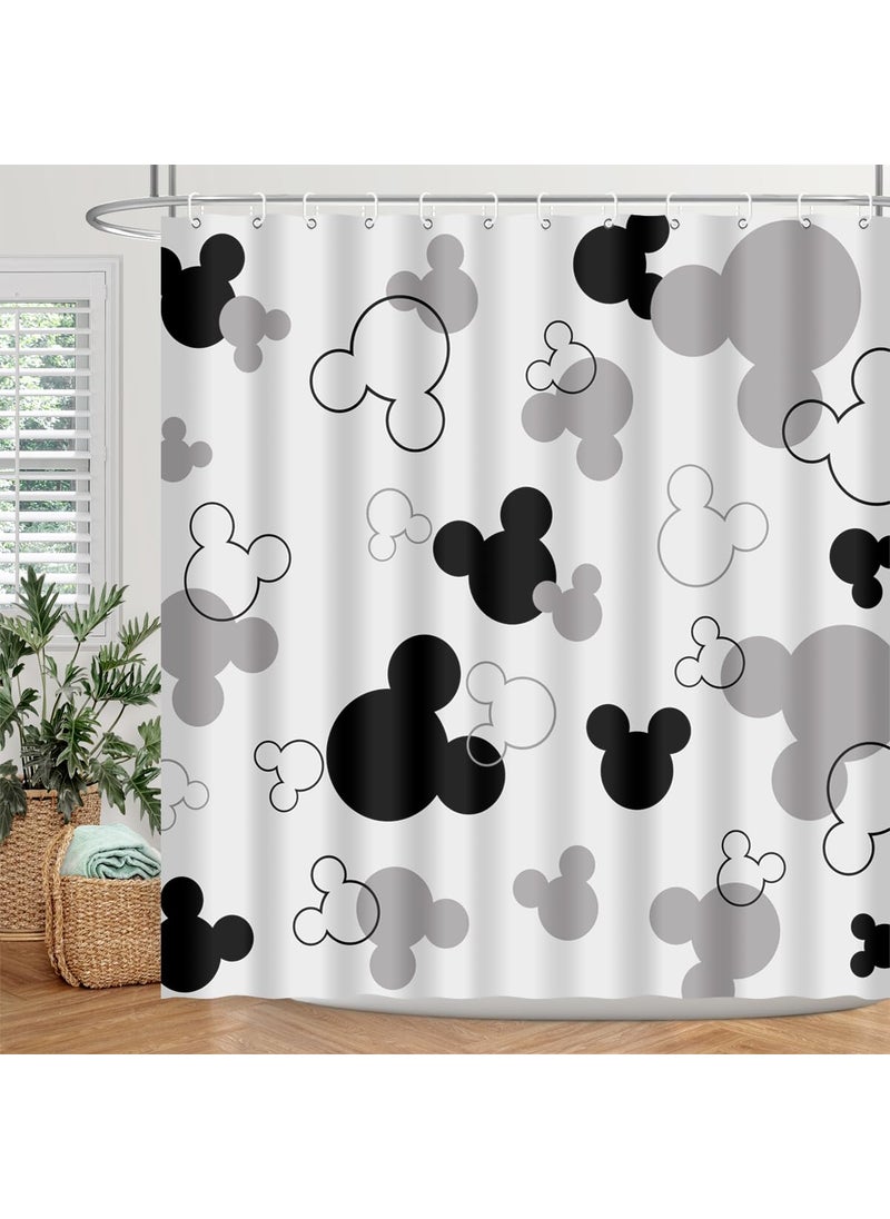 BIYSUC BIYSUC Mouse Head Shower Curtain Black and White Children Cartoons Kids Bath Curtain Cute Animal Grey Bathroom Home Decor Waterproof Polyester Fabric 72Lx72W Inch with 12 Pack Hooks 