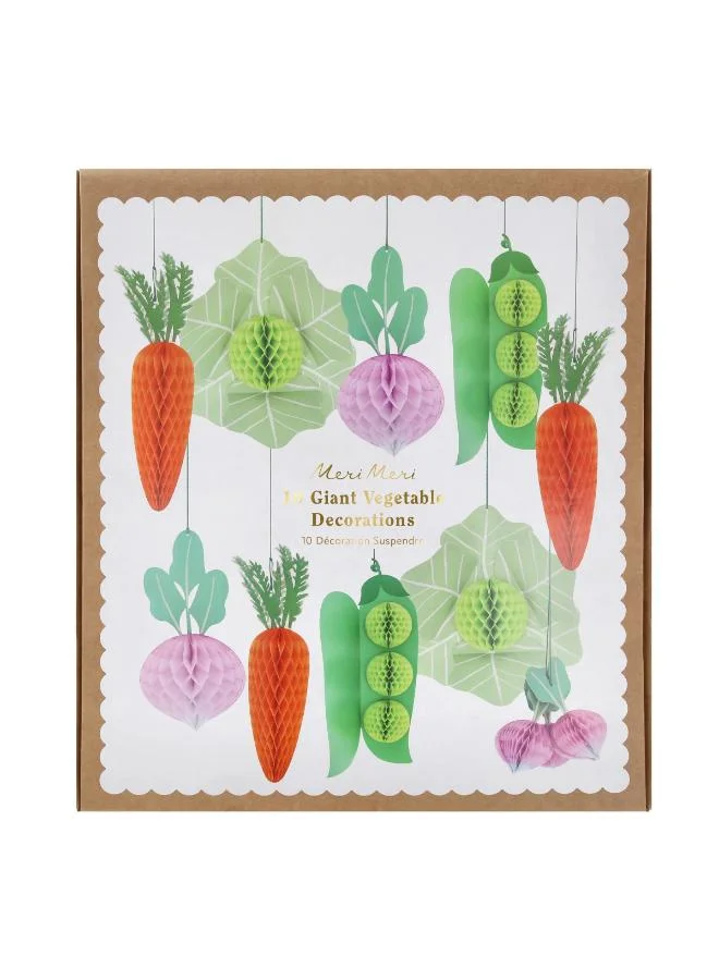 Meri Meri  Giant Vegetable Decorations - Set of 10 Paper Honeycomb Carrots, Beetroots, Cabbages, Pea Pods and Radishes with Hidden Magnets and Green Twine for Spring Party Décor  | Best Price UAE
