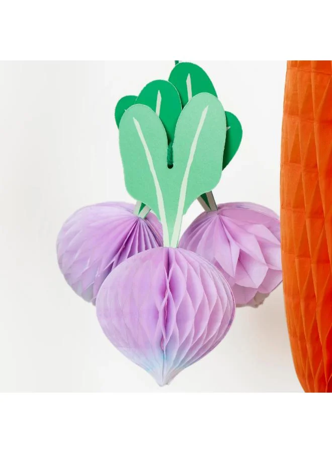 Meri Meri  Giant Vegetable Decorations - Set of 10 Paper Honeycomb Carrots, Beetroots, Cabbages, Pea Pods and Radishes with Hidden Magnets and Green Twine for Spring Party Décor  | Best Price UAE