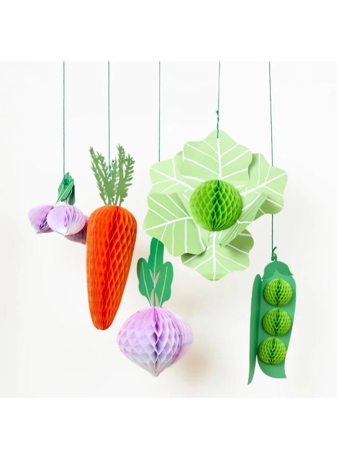 Meri Meri  Giant Vegetable Decorations - Set of 10 Paper Honeycomb Carrots, Beetroots, Cabbages, Pea Pods and Radishes with Hidden Magnets and Green Twine for Spring Party Décor  | Best Price UAE