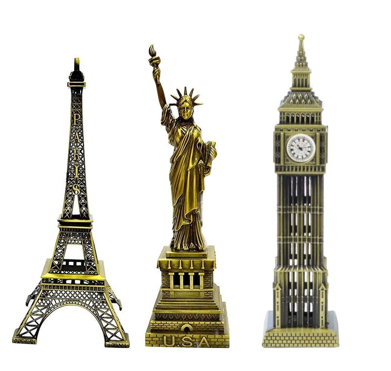 Lilone Metal Showpiece Paris For Home Decor | Eiffel Tower, Statue Of Liberty, Big Ben Tower, Home Decoration Items | Approx Size 15Cm, Orange - Image 1