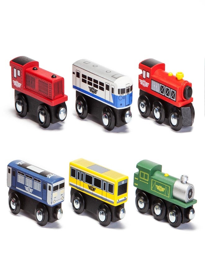 Maxim Enterprise, Maxim Enterprise 6-Piece Wooden Train Car Set - Classic Rolling Locomotive/Train Engines Compatible with Thomas Wooden Railway, Brio & Other Major Brand Wooden Trains - Image 1