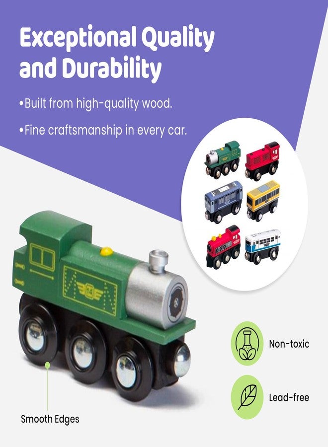 Maxim Enterprise, Maxim Enterprise 6-Piece Wooden Train Car Set - Classic Rolling Locomotive/Train Engines Compatible with Thomas Wooden Railway, Brio & Other Major Brand Wooden Trains - Image 3