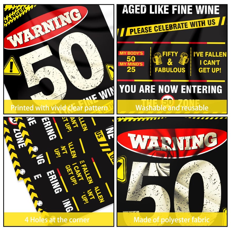 KimaruLZ 50th Birthday Decorations for Men Women, Caution Happy 50th Birthday Party Supplies Decor with Backdrop, Banner, Balloons, Centerpieces, Hanging Swirls, Wall Signs, Sash, Hat - Image 5