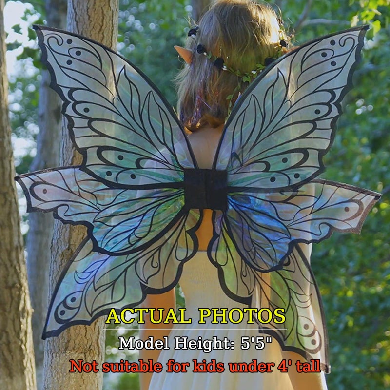 VersaCharm Fairy Wings Women Adult Large, Black Fairy Costume for Woman,Big Realistic Butterfly Wings Halloween Costume Accessories Set with Ears & Wand for Cosplay, Renaissance Fair Party 33"x25" - Image 3