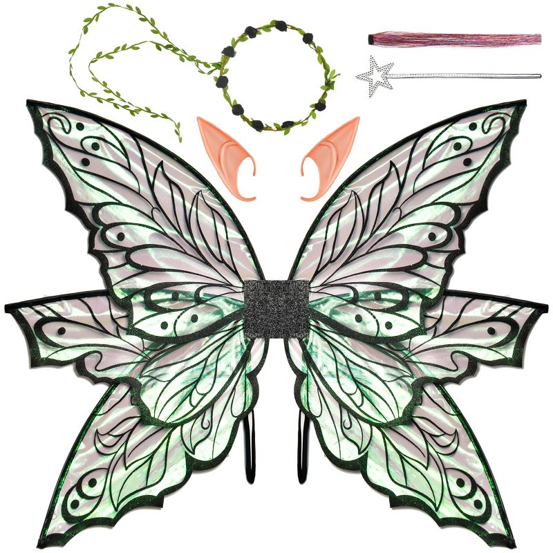 VersaCharm Fairy Wings Women Adult Large, Black Fairy Costume for Woman,Big Realistic Butterfly Wings Halloween Costume Accessories Set with Ears & Wand for Cosplay, Renaissance Fair Party 33"x25" - Image 1