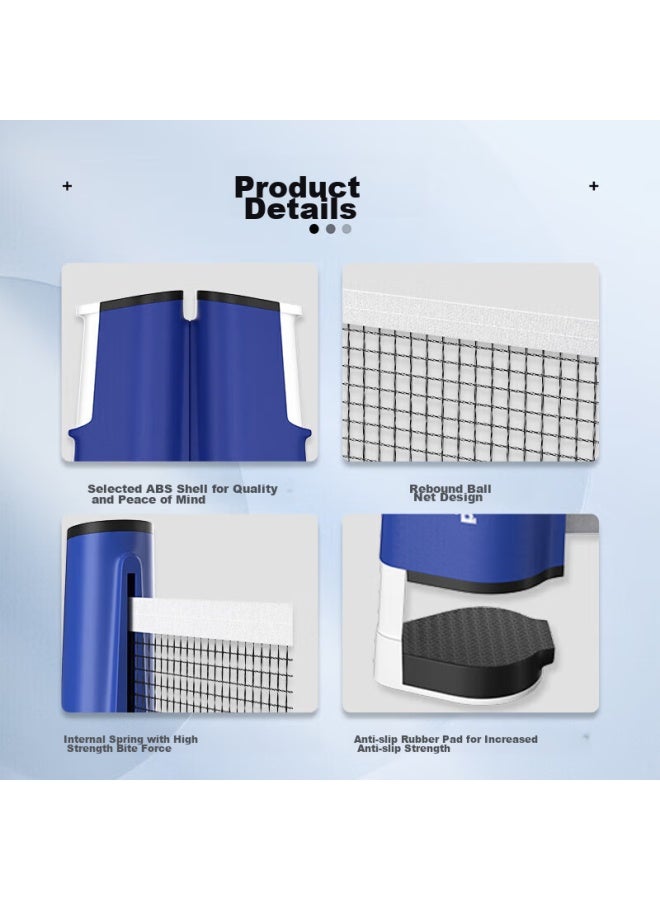 Nariele Peak Portable Retractable Table Tennis Net Stand, Indoor And Outdoor Table Tennis Table Net Frame, Blue And White - Image 3