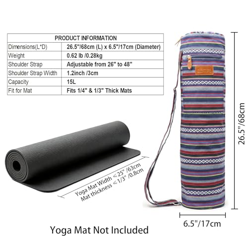 ELENTURE Canvas Yoga Mat Bag with Adjustable Strap & Pockets, Full-Zip Travel Gym Tote for Women & Men, Fits 1/4" & 1/3" Thick Mats, Lightweight Carrier for Yoga, Workout, Outdoor Use - Image 3