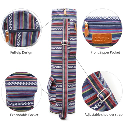 ELENTURE Canvas Yoga Mat Bag with Adjustable Strap & Pockets, Full-Zip Travel Gym Tote for Women & Men, Fits 1/4" & 1/3" Thick Mats, Lightweight Carrier for Yoga, Workout, Outdoor Use - Image 4