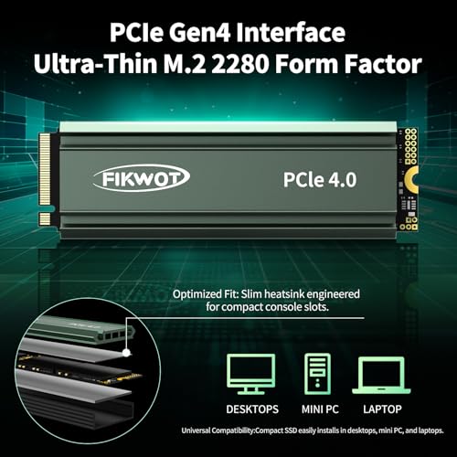 Fikwot FN960 512GB M.2 NVMe SSD PCIe Gen4 x4 2280 Internal Solid State Drive with Heatsink, Up to 4,800MB/s, Dynamic SLC Cache, Compatible with PS5 Internal SSD - Image 5