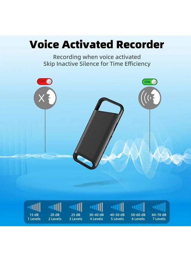 Black 64G Portable Mini Digital Voice Recorder with Noise Reduction Rechargeable Battery HD Sound - Image 2