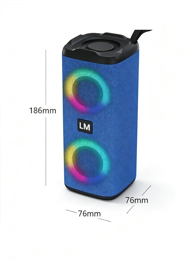 مكبر صوت بلوتوث مطور، محمول للاستخدام المنزلي/الخارجي، مزود بإضاءة LED ملونة، منفذ USB، شحن سريع، تقنية إلغاء الضوضاء، مكبر صوت صغير الحجم كهدية (أزرق) - Image 2