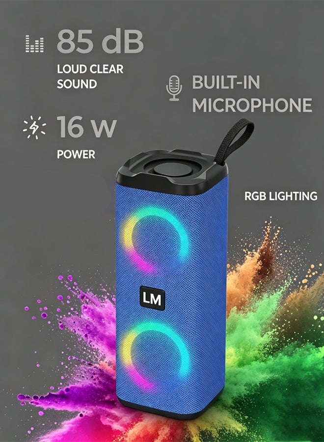 مكبر صوت بلوتوث مطور، محمول للاستخدام المنزلي/الخارجي، مزود بإضاءة LED ملونة، منفذ USB، شحن سريع، تقنية إلغاء الضوضاء، مكبر صوت صغير الحجم كهدية (أزرق) - Image 4