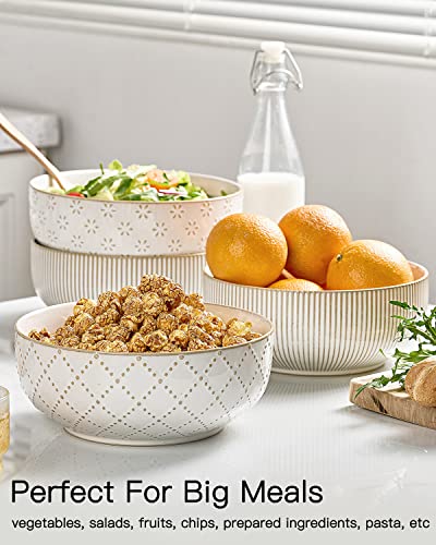 getstar Large Serving Bowls (8 inch & 60 fl oz), Ceramic Salad Bowl Set of 2, Microwave and Dishwasher Safe, Farmhouse Kitchen Decorative Bowls Set (Embossed Checks & Stripes) - Image 2