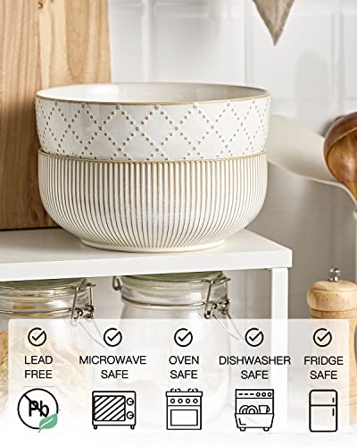 getstar Large Serving Bowls (8 inch & 60 fl oz), Ceramic Salad Bowl Set of 2, Microwave and Dishwasher Safe, Farmhouse Kitchen Decorative Bowls Set (Embossed Checks & Stripes) - Image 4