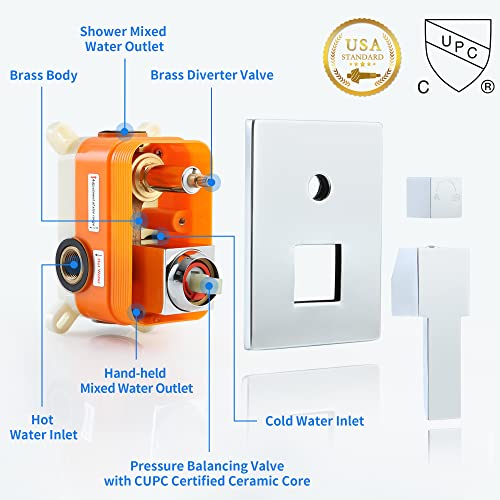 SKOWLL Shower Valve Kit 2 Way Bathroom Mixer Kit Wall Mount Shower Control Valve Single Handle with 2 Function cUPC Pressure Balance Kit, Polished Chrome - Image 5