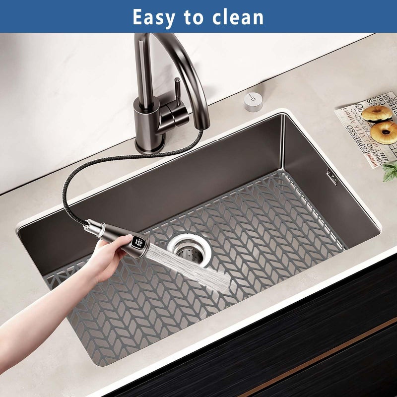 AWOKE Large Silicone Sink Protectors for Kitchen Sink, 30" x 16" Rear Drain Hole, Sink Mat for Bottom of Farmhouse Kitchen Stainless Steel Sinks, Raised Feet/Heat Resistant/Non-slip (Gray) - Image 4