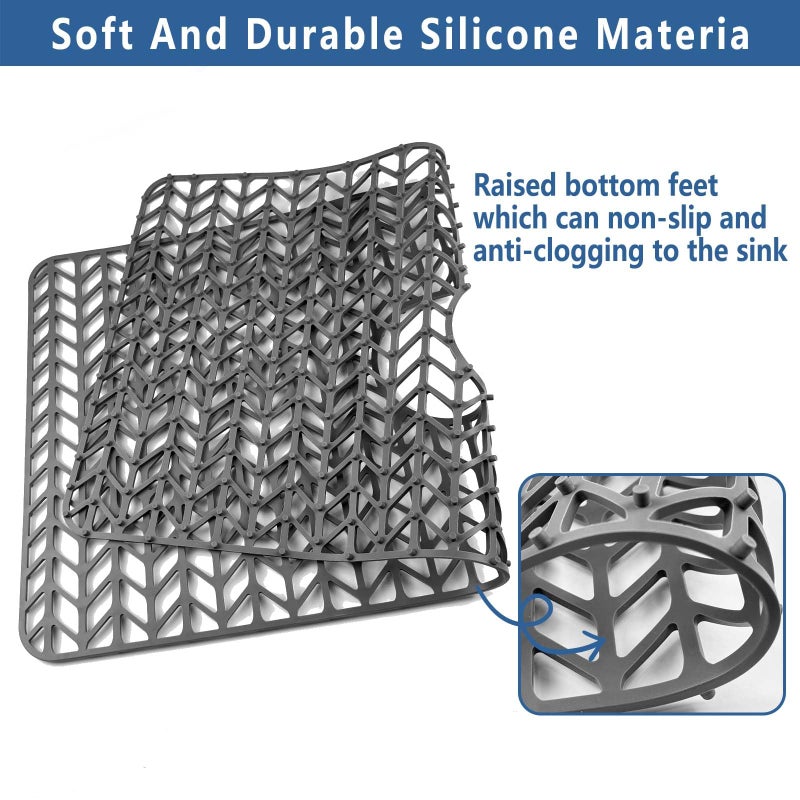 AWOKE Large Silicone Sink Protectors for Kitchen Sink, 30" x 16" Rear Drain Hole, Sink Mat for Bottom of Farmhouse Kitchen Stainless Steel Sinks, Raised Feet/Heat Resistant/Non-slip (Gray) - Image 5