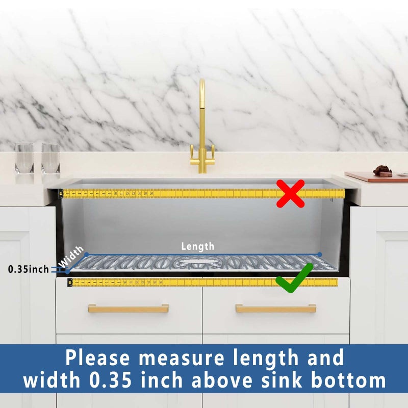 AWOKE Large Silicone Sink Protectors for Kitchen Sink, 30" x 16" Rear Drain Hole, Sink Mat for Bottom of Farmhouse Kitchen Stainless Steel Sinks, Raised Feet/Heat Resistant/Non-slip (Gray) - Image 3