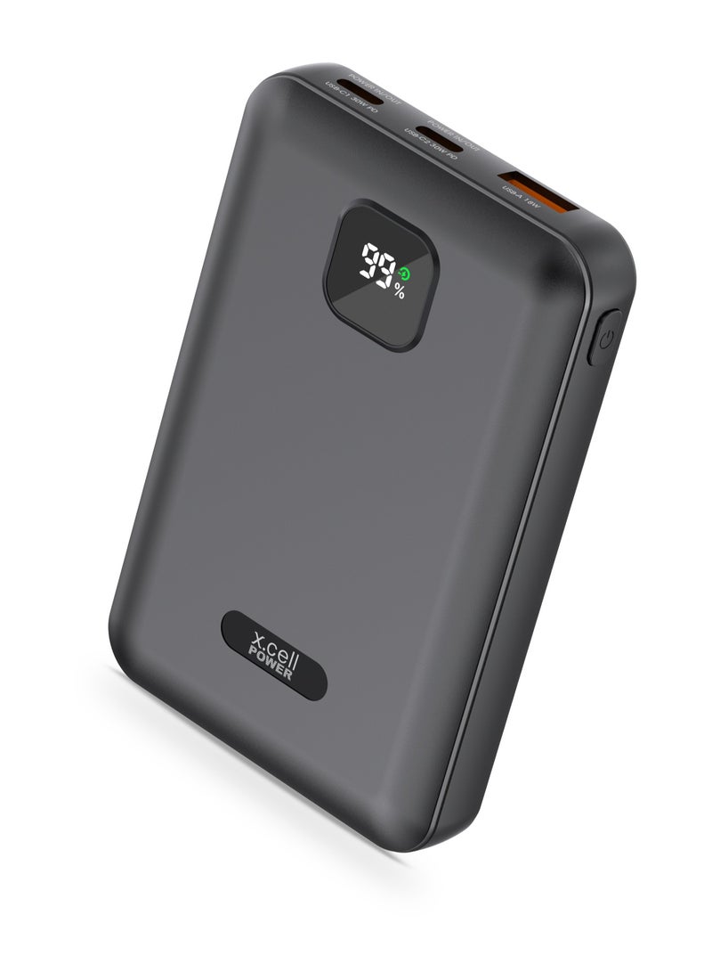 Xcell Xcell 10,000mAh Power Bank with LED Display | Dual 30W USB-C PD + 18W USB-A | Triple Port Charging | MacBook Air, iPhone, Samsung Galaxy, iPad Pro Compatible | Precise Battery Indicator - Black - Image 1