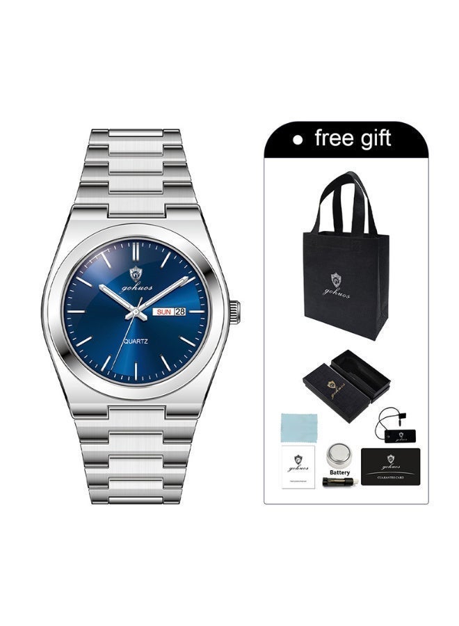 GOHUOS Men's Analog Quartz Watch - 40mm Blue | Stainless Steel, Waterproof, Luminous with Date Display | Luxury Casual Wrist Watch - Image 3