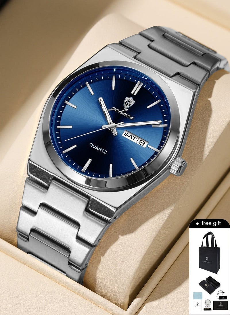 GOHUOS Men's Analog Quartz Watch - 40mm Blue | Stainless Steel, Waterproof, Luminous with Date Display | Luxury Casual Wrist Watch - Image 1