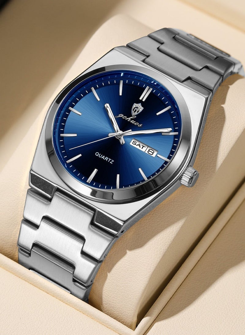 GOHUOS Men's Analog Quartz Watch - 40mm Blue | Stainless Steel, Waterproof, Luminous with Date Display | Luxury Casual Wrist Watch - Image 2