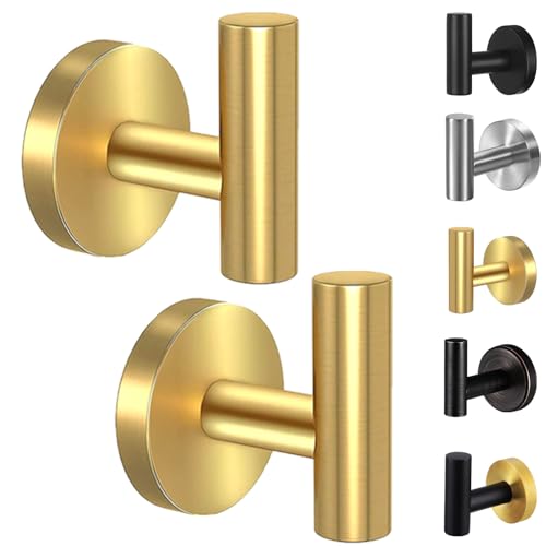 Kruodop Towel Hooks for Bathroom,2 Packs Wall Mount Towel Holder,Gold Matte Wall Robe Hook,Stainless Steel Heavy Duty Door Hanger Towel Hook for Kitchen, Bedroom,Hotel,Pool,Coats and Keys - Image 1