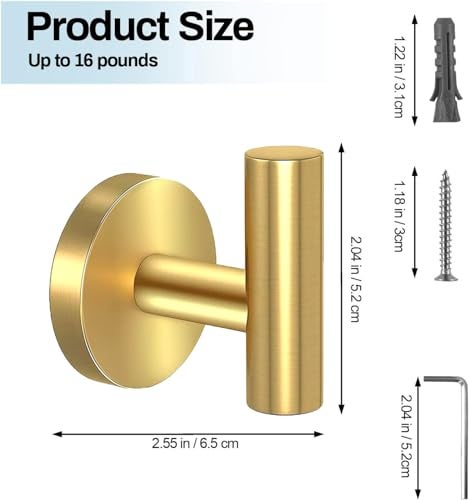 Kruodop Towel Hooks for Bathroom,2 Packs Wall Mount Towel Holder,Gold Matte Wall Robe Hook,Stainless Steel Heavy Duty Door Hanger Towel Hook for Kitchen, Bedroom,Hotel,Pool,Coats and Keys - Image 2